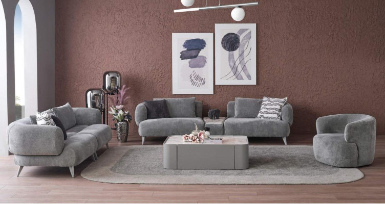 Kulmasohva 3+3+1 Istuin Harmaa Sofa Luxus Kalusteet Olohuone Sofat