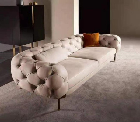 3-paikkainen soiva, ylellinen beige verhoiltu sohvadesign, keinonahka, moderni uusi