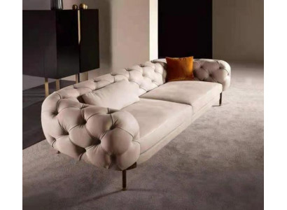 3-paikkainen soiva, ylellinen beige verhoiltu sohvadesign, keinonahka, moderni uusi