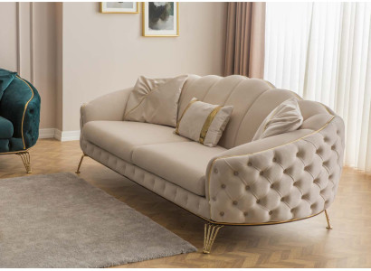 Moderni Chesterfield-beige olohuoneen sohvaryhmä x2 3-paikkainen nojatuoli