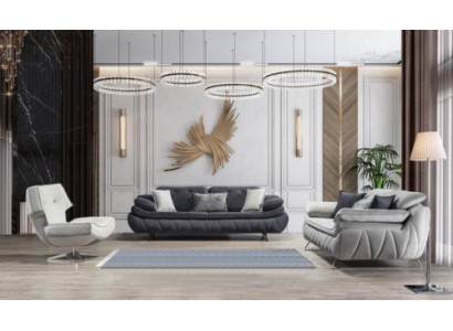 Olohuoneen 3-osainen setti mustavalkoinen 2x sohvaa ja nojatuoli moderni design tekstiili