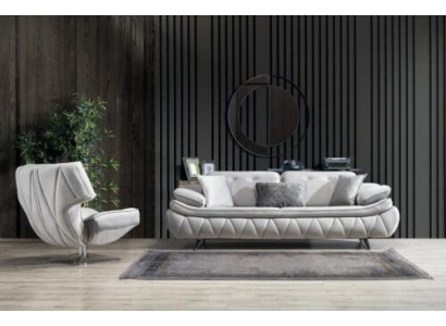 Olohuoneen setti 2-osainen, 3-paikkainen sofa ja nojatuoli, moderni design, kangassohvat