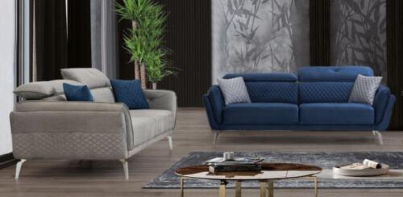 Suunnittelija Polster Couchgarnitur Siniharmaat kangasohvat Luxury 2x 3-paikkaiset sohvat