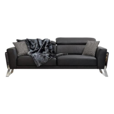 Musta olohuoneen kolmen hengen designer-sofa, luksusnahka 3-paikkainen huonekalu.