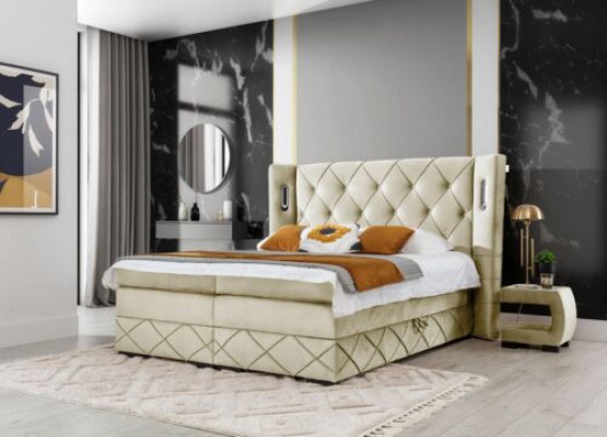 Beige Chesterfield-vuodesohva makuuhuone yöpöydät luksuskalusteet