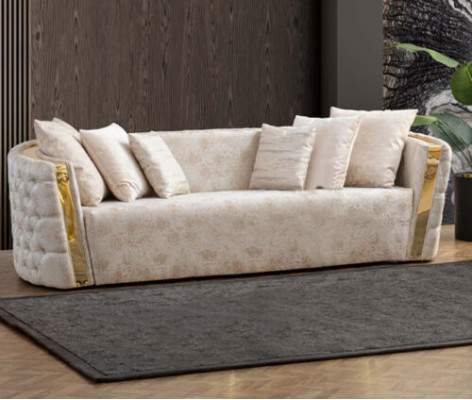 Beige Chesterfield-sohvaryhmä 2x Ruostumattomasta teräksestä valmistettu istuinosa 3-paikkainen 2-osainen sarja
