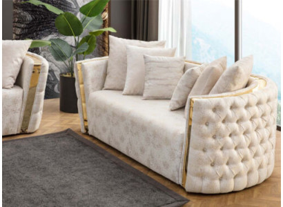 Pyöristetty Chesterfield 2-istuttava soiva beige olohuoneen kaksipaikkainen sohva