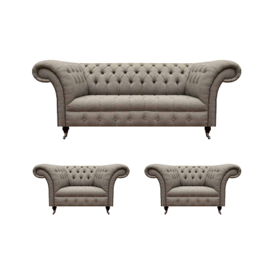 Chesterfield sohvaryhmä, luksus kolmipaikkainen soova, tekstiili, 2 nojatuolia, uusi, olohuone