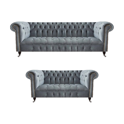 Olohuoneen luksus harmaa Chesterfield nojatuoli uusi kolmenistuttava sohv