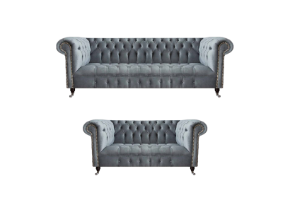 Olohuoneen luksus harmaa Chesterfield nojatuoli uusi kolmenistuttava sohv