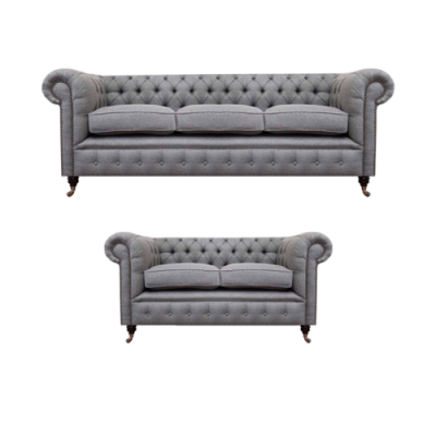 Chesterfield Design -tyylinen luksusverhoiltu sohvakalusto tekstiiliverhoiluineen