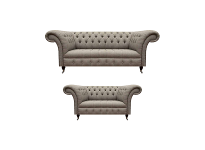 Olohuoneen sohvasarja kolmen hengen sohva kahden hengen sohvalla, designer Chesterfield.