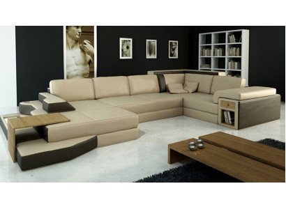 Suunnittelu Sofa U-muoto Nahka Olohuone Couch Pehmuste Istuin Kulmasohva