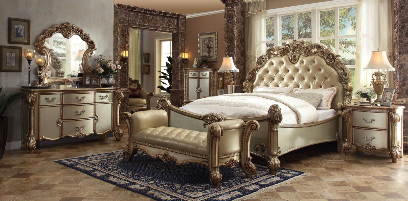 Klassinen sänky Barokki Chesterfield Rokkoko tyyli Kaksois nahka Hotelli Antiikki