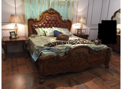 Klassinen sänky Barokki Rokokoo Chesterfield-tyyli Kaksoisnahka Hotellisängyt