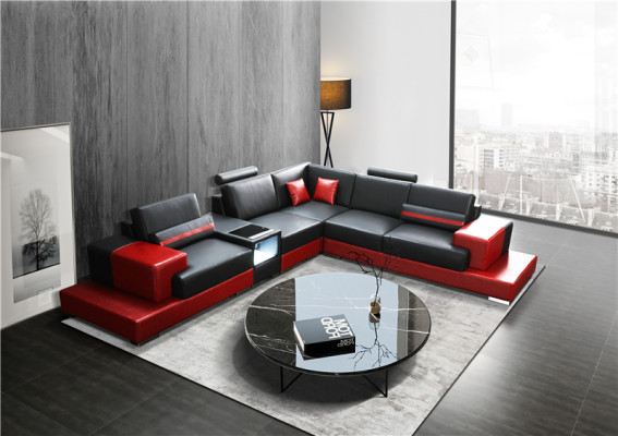 Tumma Ecksofa Nahka Olohuonekalusto Design Moderni So L-muotoinen Kahvipöytä