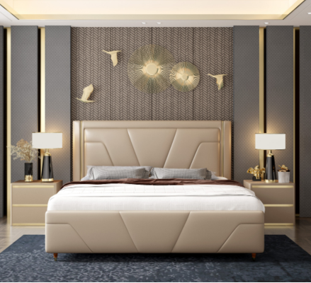 Makuuhuone Sänky Patja Design Huonekalut Luksus Kaksinkertainen Beige Sängyt Moderni