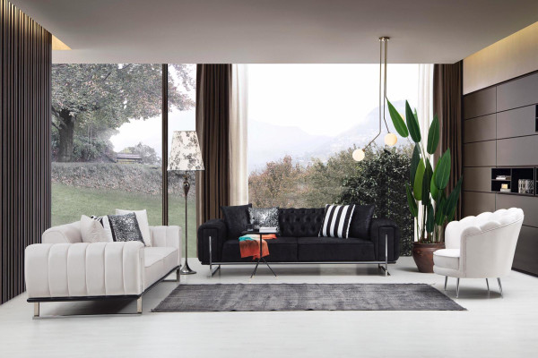 Olohuoneen kalustus 2x kolmen hengen sohva Chesterfield-sohva Design-nojatuoli Luksuskalusteet
