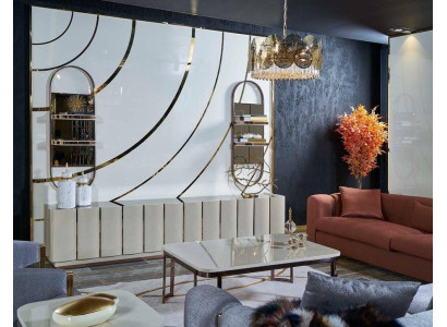 Luxus-huonekalu olohuoneen sivukaappi puu metallilla uusi beige tyyli moderni