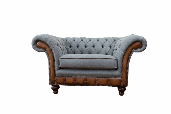 Sessel-mallinen Relax-Design-tekstiilinen lepotuoli Luxus-harmaa verhoiltu istuin Chesterfield