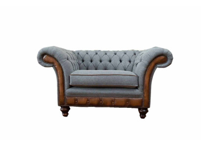Sessel-mallinen Relax-Design-tekstiilinen lepotuoli Luxus-harmaa verhoiltu istuin Chesterfield