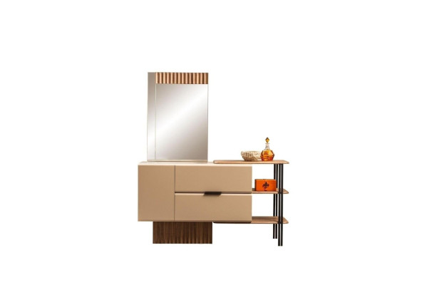 Schlafzimmer Garnitur Doppelbett Nachttische Beige Stoff 4tlg Schmink