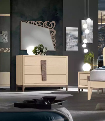 Makuuhuoneen sarja Luxury lipasto peili design huonekalut beige 3 osaa puu