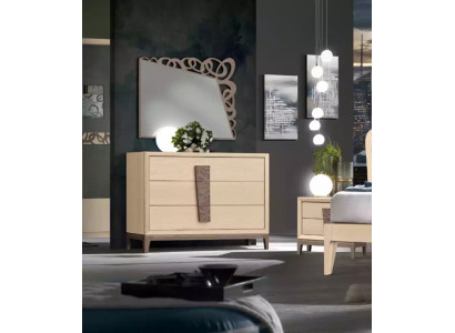 Makuuhuoneen sarja Luxury lipasto peili design huonekalut beige 3 osaa puu