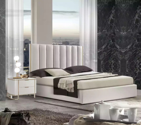 Makuuhuoneen sarja, luxus-sänky, 2x yöpöytää, design uusi valkoinen, 3-osainen moderni
