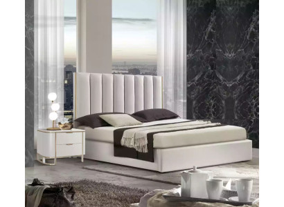 Makuuhuoneen sarja, luxus-sänky, 2x yöpöytää, design uusi valkoinen, 3-osainen moderni
