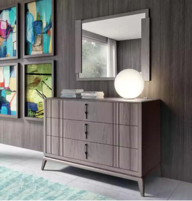 Makuuhuoneen sarja - Luxus-komero - Peili - Design-sivupöytä - ruskea - 2 kpl - puu