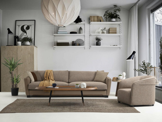 Sofagarnitur 431 Sitzer Sessel Sofa Modern Stoff Beige Set 3tlg Sofas
