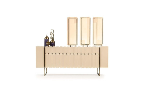 Moderni beige sivukaappi Luxuriöse tarjoilukaappi Eksklusiivinen x3 peili 4 osaa