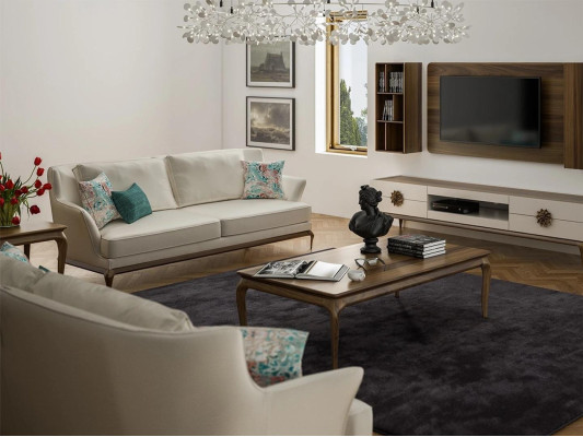 Modern Komplett 2x kolmen hengen soiva valkoinen tekstiili olohuoneen design sohvat sohva
