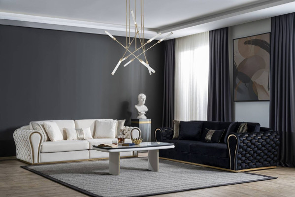 Mustavalkoinen sohvaryhmä 3+3 design istuinta luxusverhoilu 2x sohvaa