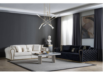 Mustavalkoinen sohvaryhmä 3+3 design istuinta luxusverhoilu 2x sohvaa
