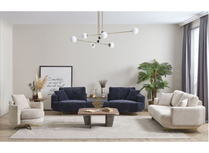 Olohuoneen sohvasarja 4+3+1 istuttava designsohu tekstiiliverhoilu uusi