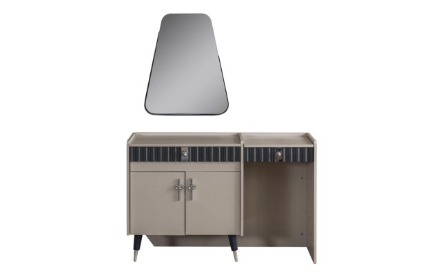 Beige meikkipöytä puu kosmetiikkapöytä design-konsoli peili 2-osainen