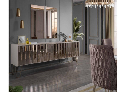 Tyylikäs peiliin upotettu luksussivukaappi, moderneja huonekaluja, uusi beige lipastosarja