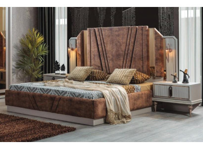 Beige sänky Luxury 2x yöpöytää makuuhuoneen suunnitteluhuonekalu 2-osainen sarja