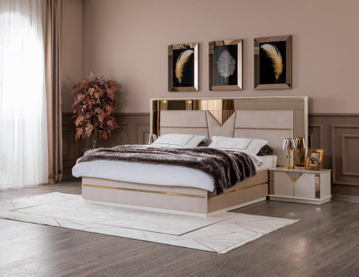 Kultainen sänky Parisänky Makuuhuoneen sängyt Huonekalut designer parisänky Beige