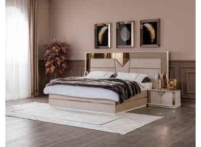 Kultainen sänky Parisänky Makuuhuoneen sängyt Huonekalut designer parisänky Beige