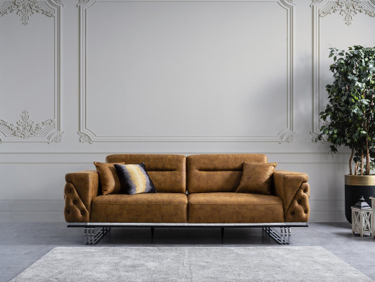 3-paikkainen sofa olohuoneen design-huonekalu moderni tyyli uusi ruskea luksus