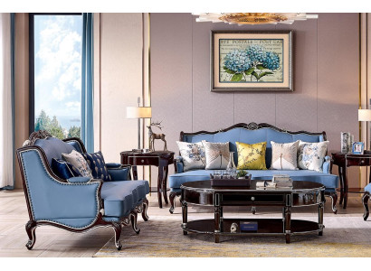 Klassinen Chesterfield-sohva 3+2 -istuttava sohvakombinaatio siniset sohvat