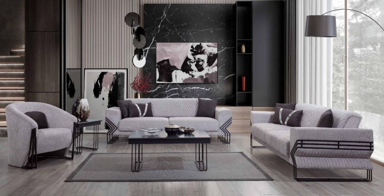 Vaaleanharmaa sohvaryhmä Moderni x2 nojatuoli Designer -istuin Pöydät