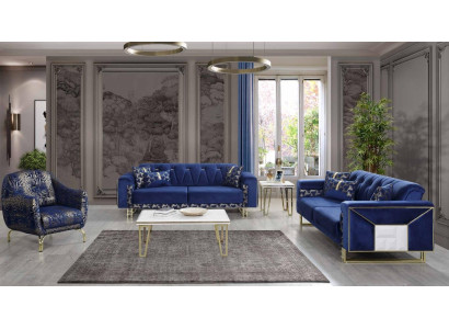 Luxus Sininen Sofasarja Designer Kolmipaikkainen sohvapöytä Sivupöytä