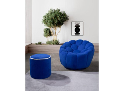 Sininen nojatuoli Designer olohuonekalusto 2 kpl Eksklusiivinen tyynyjakkara