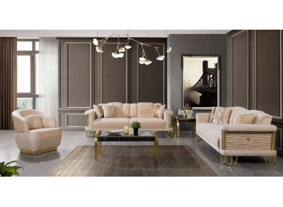 Olohuoneen beige sohvasti kolmen hengen sohva designer nojatuoli ryhmä