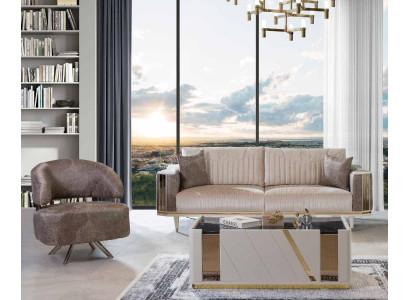 Moderni olohuoneen kalustus, muotoilija, beige kolmen hengen sohva, sohvapöytä