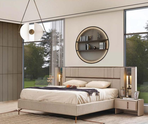 Ylellinen makuuhuone Beige kaksoissänky 2x yöpöytää Modernit huonekalut